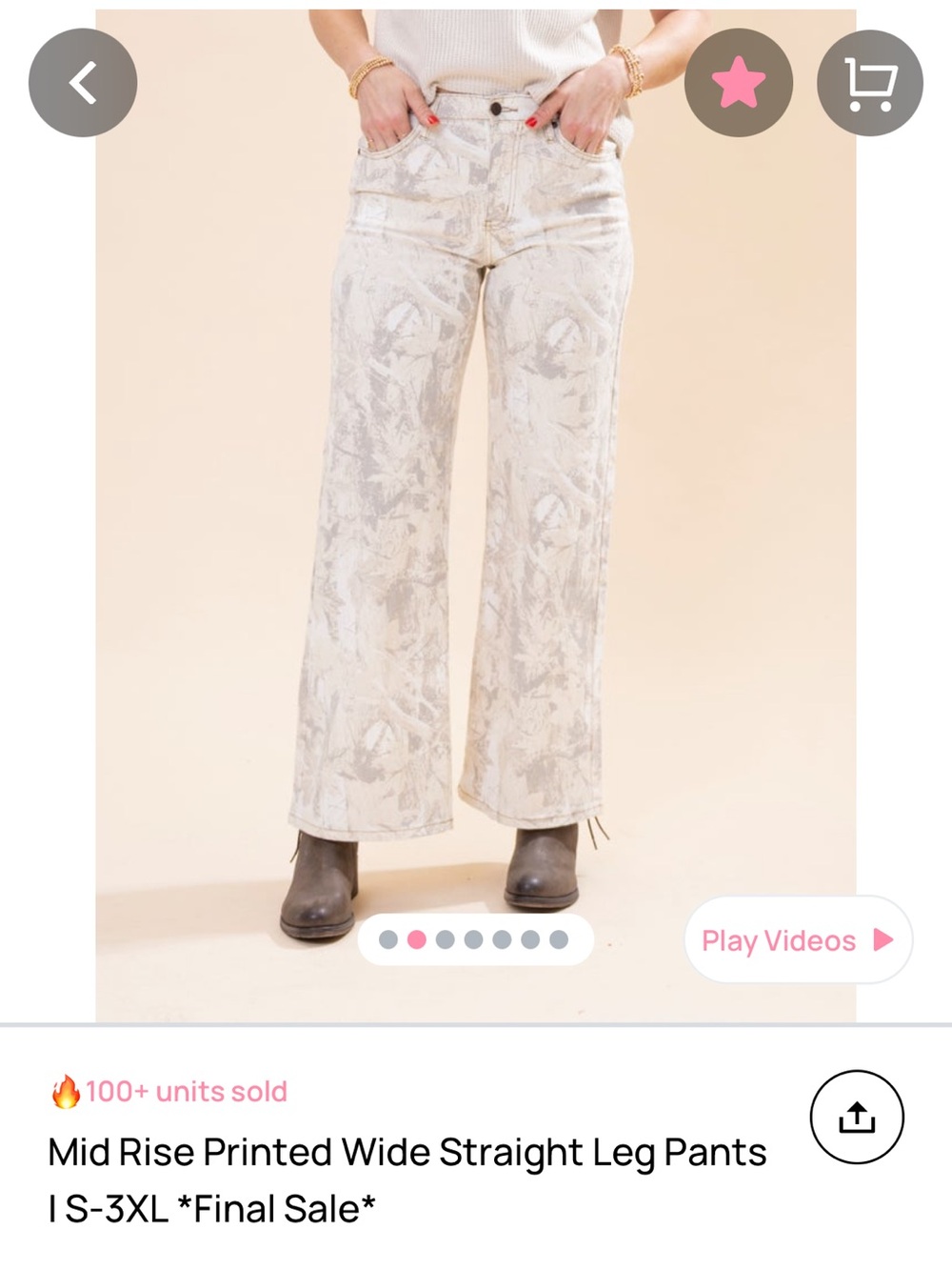Mid-Rise Printed Wide Straight Leg Pants - Cream Print
